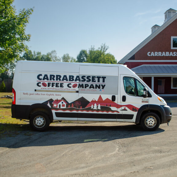 An image of a Carrabassett Coffee Company delivery van.
